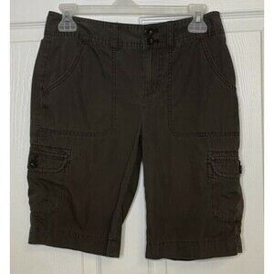Bass Womens Shorts Size 2 Dark Brown Khaki Cargo Hiking Outdoor  Back Pockets